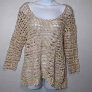 Lucky Brand Scoop Neck Knit Sweater Ivory & Tan Sz Small
